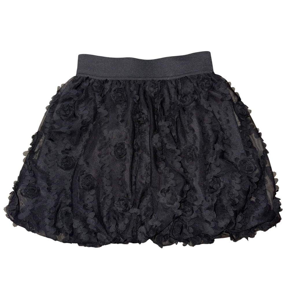 Childrens Place Bubble Skirt Size 8 Black Floral Rosette Textured Mesh Lined